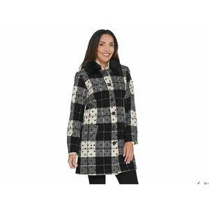 Isaac Mizrahi Buffalo Plaid Dot Coat Black White